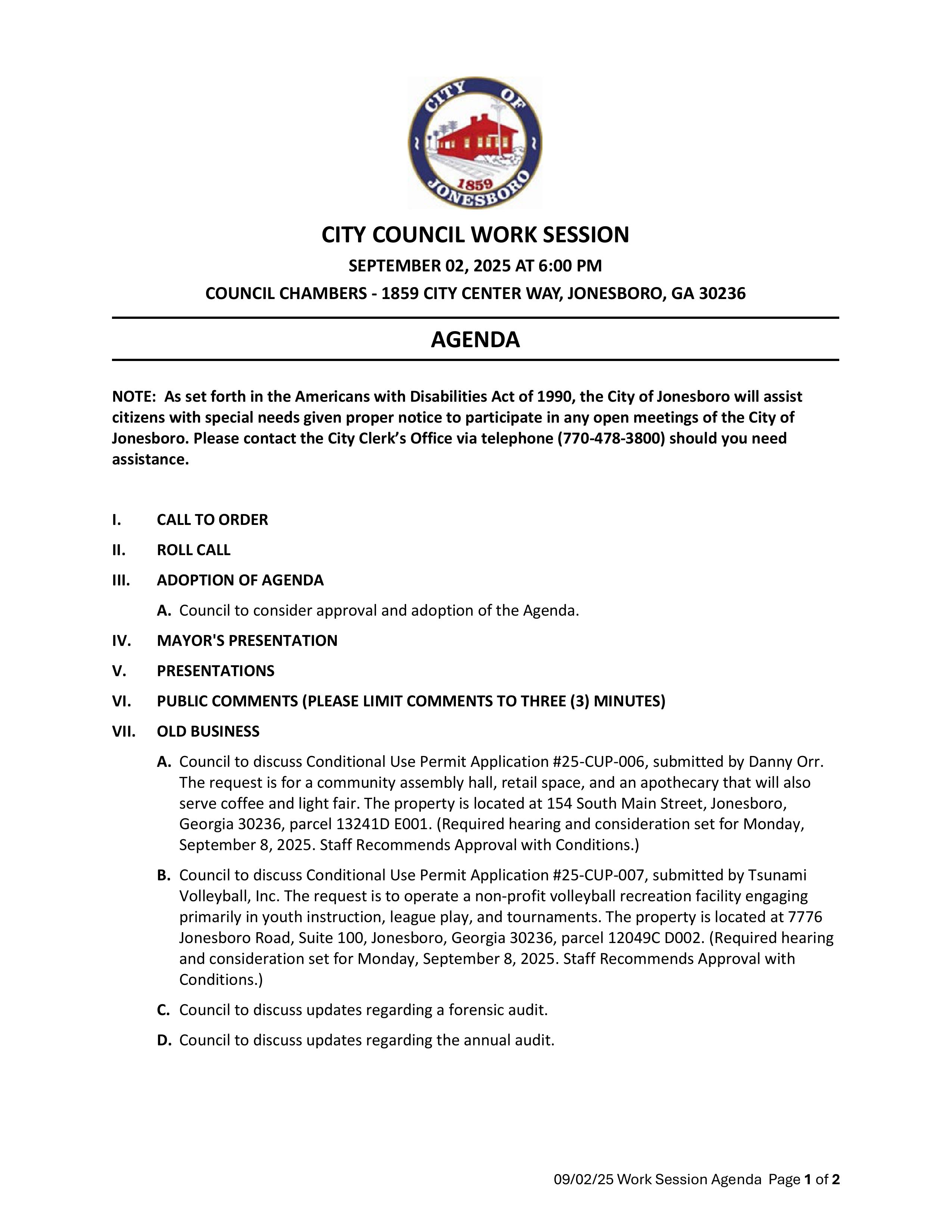 09-02-25 CITY COUNCIL WORK SESSION AGENDA 